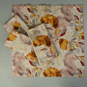 Orange Flow on Light Natural Linen Napkins / 4pc
