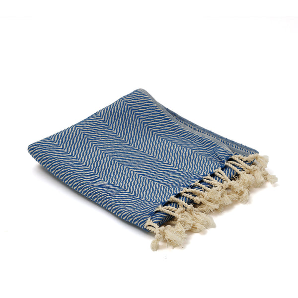 Waves Turkish Cotton Hand Towel / Blue