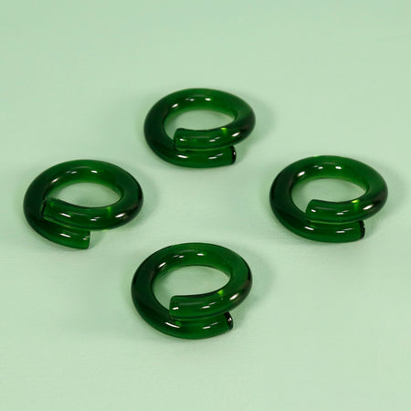 Green Hand-Shaped Glass Napkin Rings / Set of 4