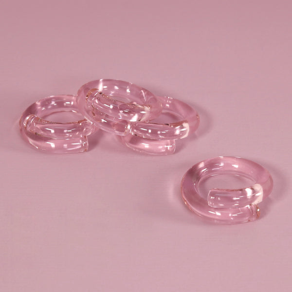 Pink Hand-Shaped Glass Napkin Rings / Set of 4