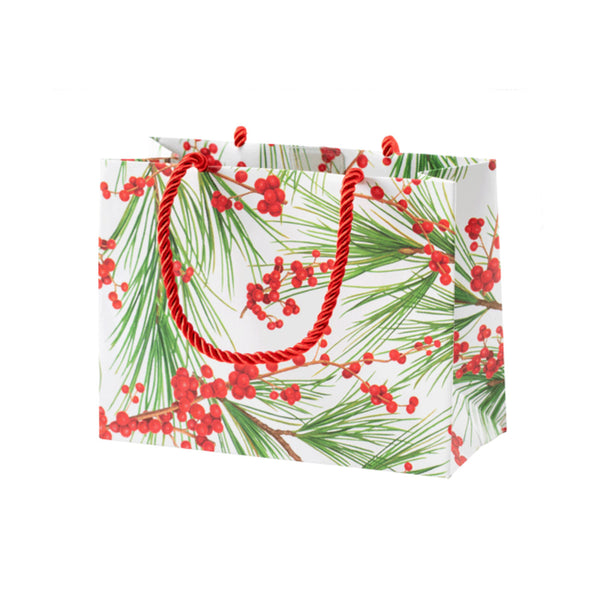 Designer Gift Bag / Small Berries & Pine White