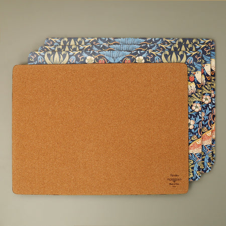 William Morris Strawberry Thief Cork Placemats 4pc / Blue