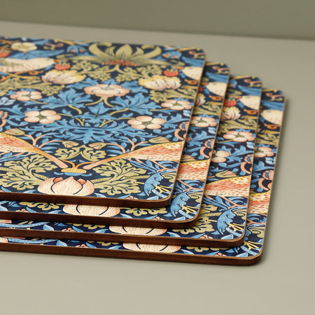 William Morris Strawberry Thief Cork Placemats 4pc / Blue