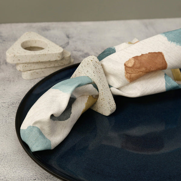 White Terrazzo Napkin Ring Set