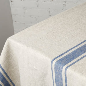 Provence Blue on Natural Linen Tablecloths