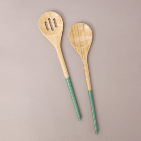 Bamboo Salad Servers / Light Blue