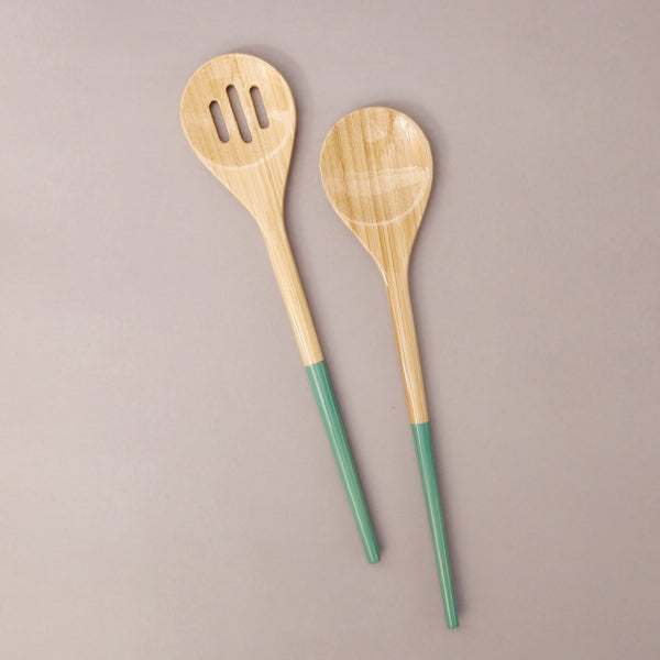 Bamboo Salad Servers / Light Blue