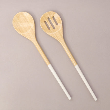 Bamboo Salad Servers / White