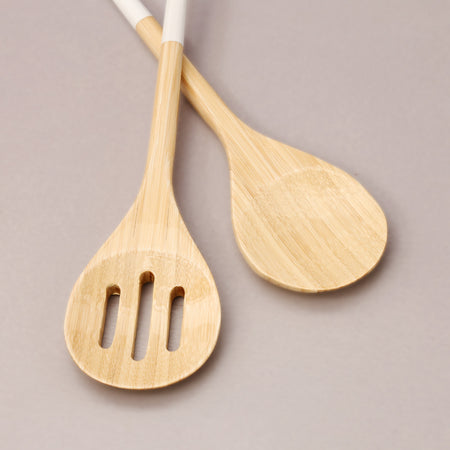 Bamboo Salad Servers / White