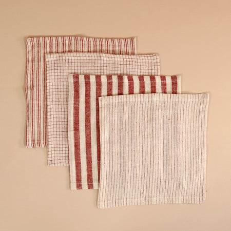 Melange Red Organic Cotton Cocktail Napkins / Mixed Set of 4