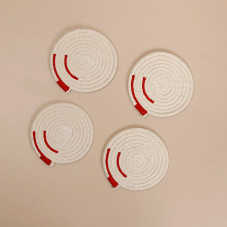 Cotton Rope 4pc Coaster Set / Minimalist Red