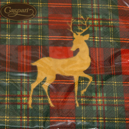 Caspari Paper Cocktail Napkins / Reindeer Tartan