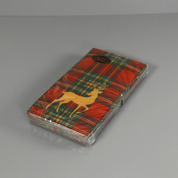 Caspari Paper Guest Napkins / Reindeer Tartan
