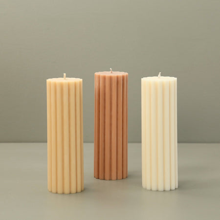 Ribbed Pillar Candle / Nude