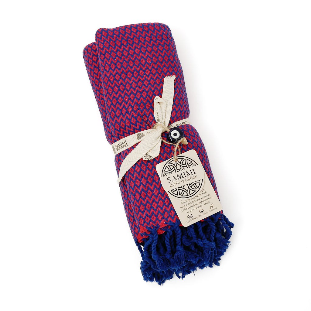 Turkish Cotton Bath Towel / Fuchsia & Blue