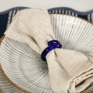 Blue Hand-Shaped Glass Napkin Rings / Set of 4