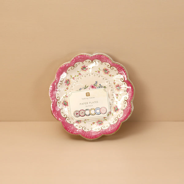 Vintage Tea Party Cake Paper Plates / 24pc Assorted