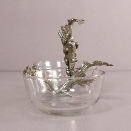 Pewter & Glass Double Condiment Dish / Bunny with Carrot