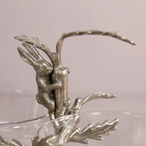 Pewter & Glass Double Condiment Dish / Bunny with Carrot