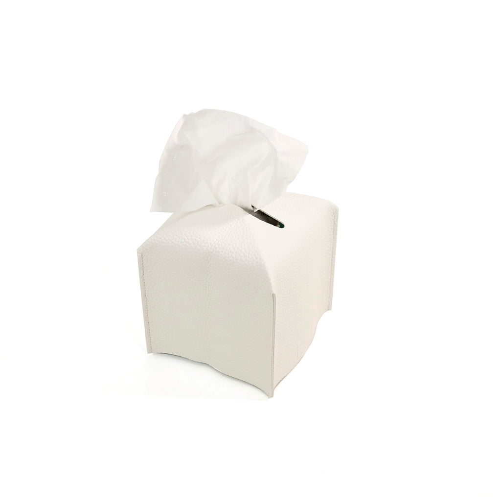 Vegan Leather Tissue Box Cover / White