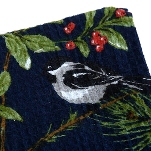 Printed Waffle Tea Towel / Chickadee