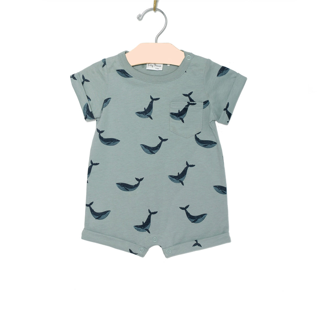 Blue Whales Short Sleeve Romper