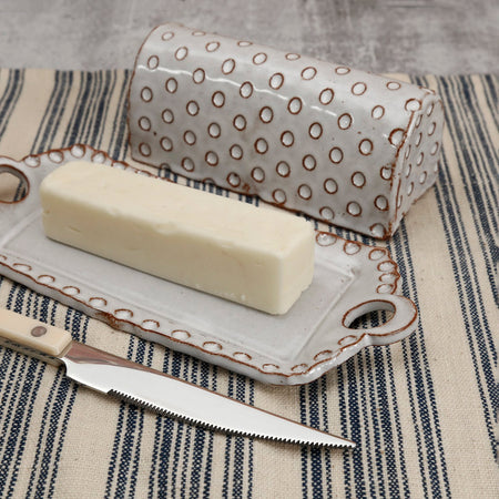 White Dots Butter Dish w/Handles