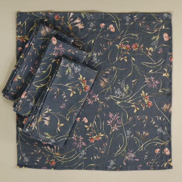 Wildflowers Navy Linen Napkins / 4pc Set