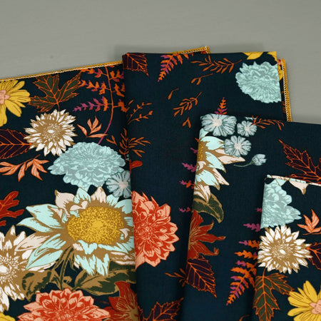 Winter Floral Cotton Napkins / Set of 4