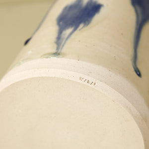 W/R/F Thrown Ceramic Vase / Large / Blue Dash on White