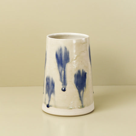 W/R/F Thrown Ceramic Vase / Large / Blue Dash on White