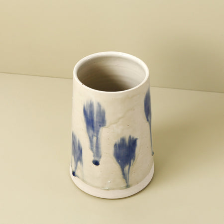 W/R/F Thrown Ceramic Vase / Large / Blue Dash on White
