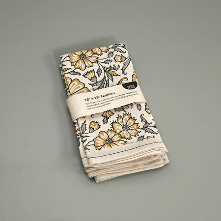 Zinnia Block Print Cotton Napkins / Set of 4