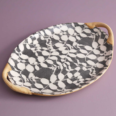 Terrafirma Handled Small Oval Platter / Aspen / Black