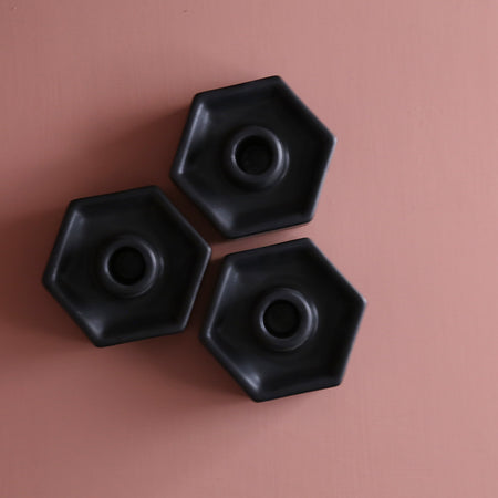 Ceramic Hexagon Taper Candle Holder / Black