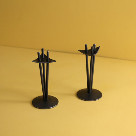 Forged Iron Tri-Rod Candlesticks (Pair)
