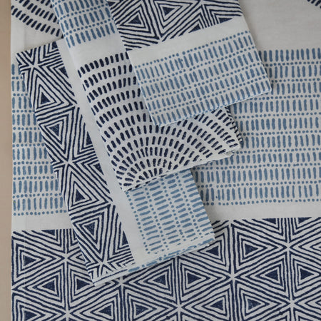 Blue Dash Melange Block Print Cotton Napkins / 4pc