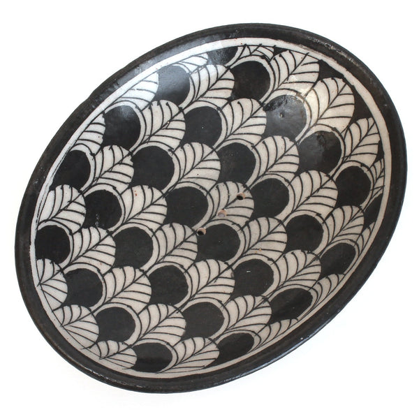 Ceramic Oval Soap Dish / Black Feather