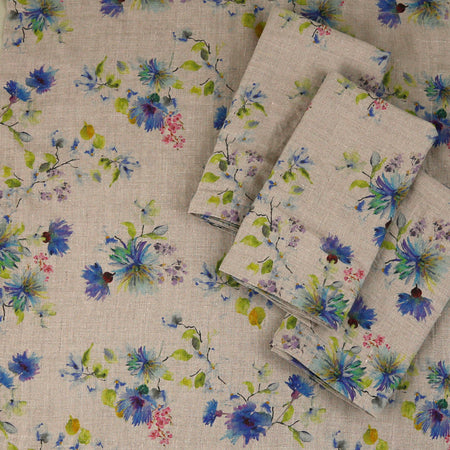 Flowers on Natural Linen Napkins / 4pc