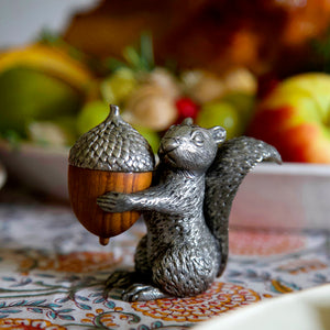 Pewter Salt & Pepper Shakers / Squirrel & Acorn