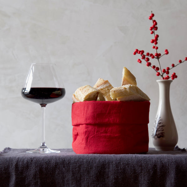 Linen Bread Basket / Red