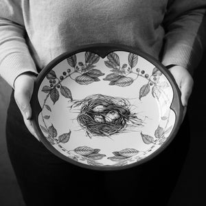 Laura Zindel Small Round Platter / Chickadee