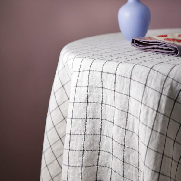 79" Round Linen Tablecloth / Grid