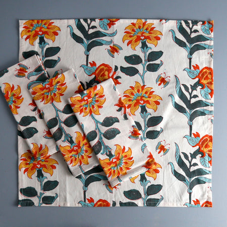 Marigold Block Print Cotton Napkin / 4pc Set