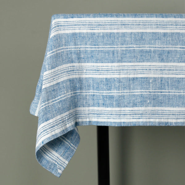 Multi Stripe Linen Rectangle Tablecloths / Marine