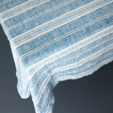 Multi Stripe Linen Rectangle Tablecloths / Marine