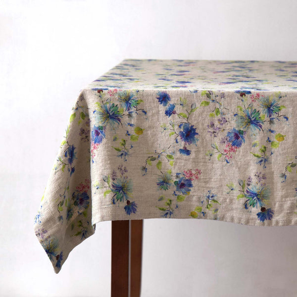 Flowers on Natural Linen Tablecloth