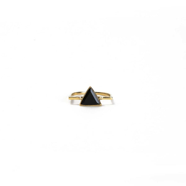 Brass Ring with Triangle Onyx