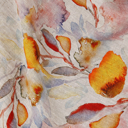 Orange Flow on Natural Linen Tablecloth