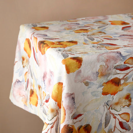 Orange Flow on White Linen Tablecloth